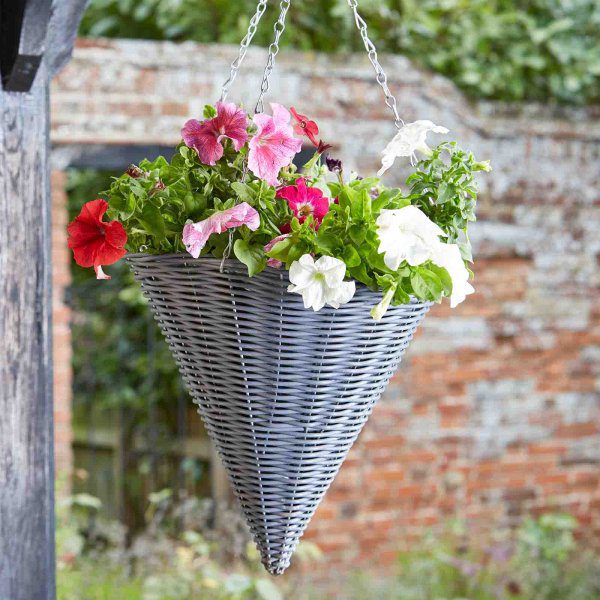Faux Rattan 14″ Slate Hanging Basket Cone 5050642007962